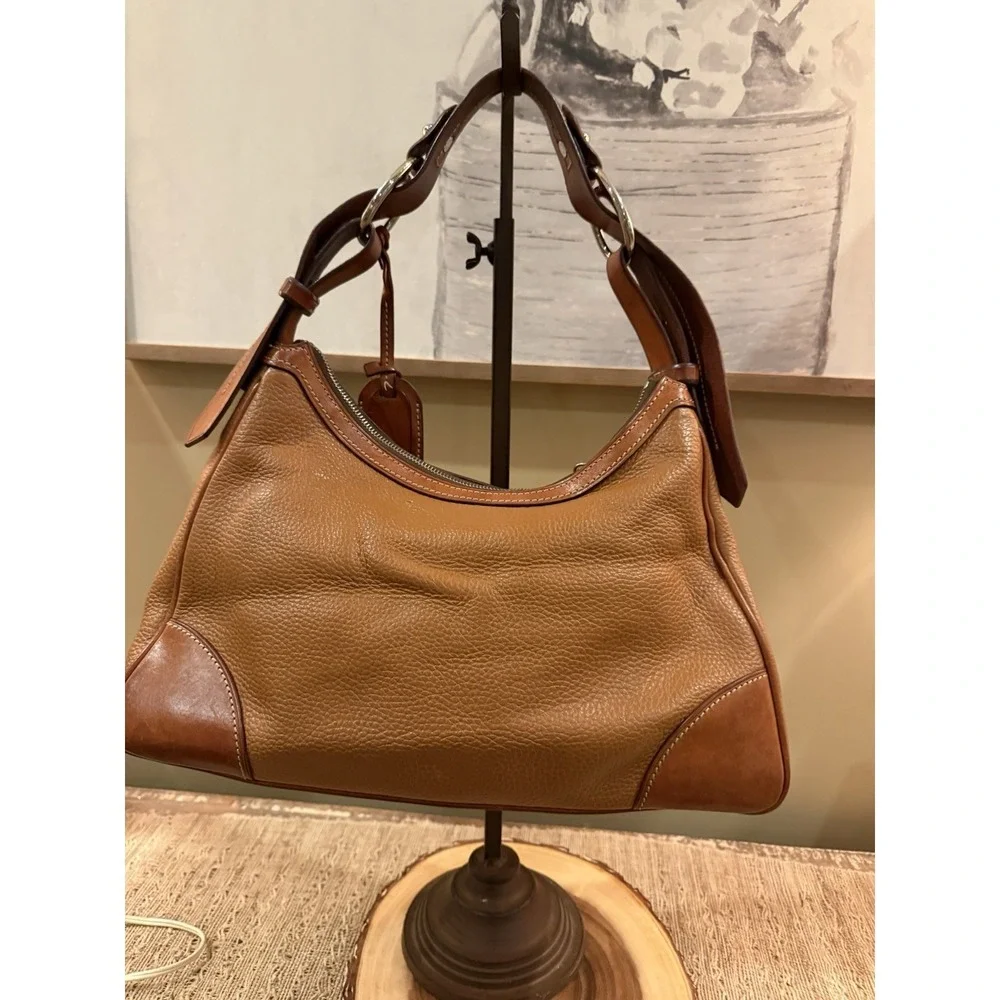 DOONEY‎ & BOURKE HARRISON REFINED PEBBLE LEATHER HOBO BAG PURSE CARMEL BROWN